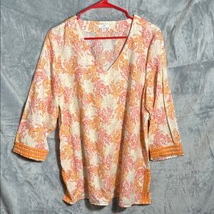J. Jill Orange and Cream Floral Tunic